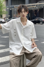 纯色衬衫抖音直播现货短情侣款冰丝衬衣DS-C323-1-7770-P38，男装衬衫，电商C323-1