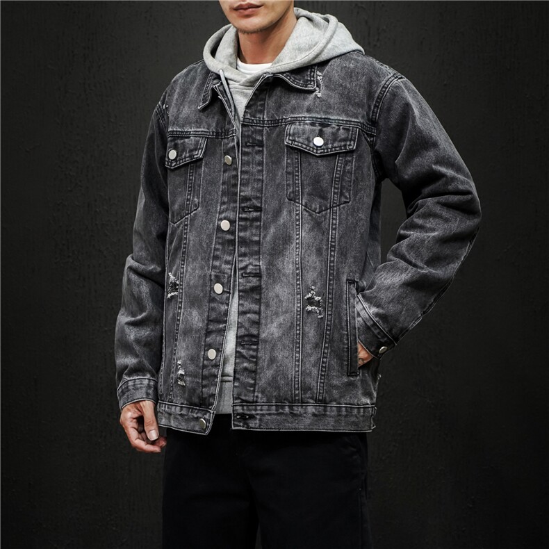 jk675-p75M-5XL黑墙ins牛仔夹克拉链破洞大码男日系CITYBOY,男装夹克,星座103A