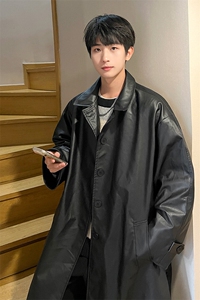 8XL-M 诺丁山皮衣夹克外套男长款美式复古情侣风衣PY860P138控158图片