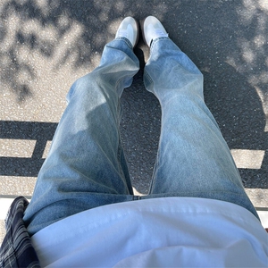 cleanfit弹力纯色修身直筒牛仔裤修身窄版直筒裤显瘦图片