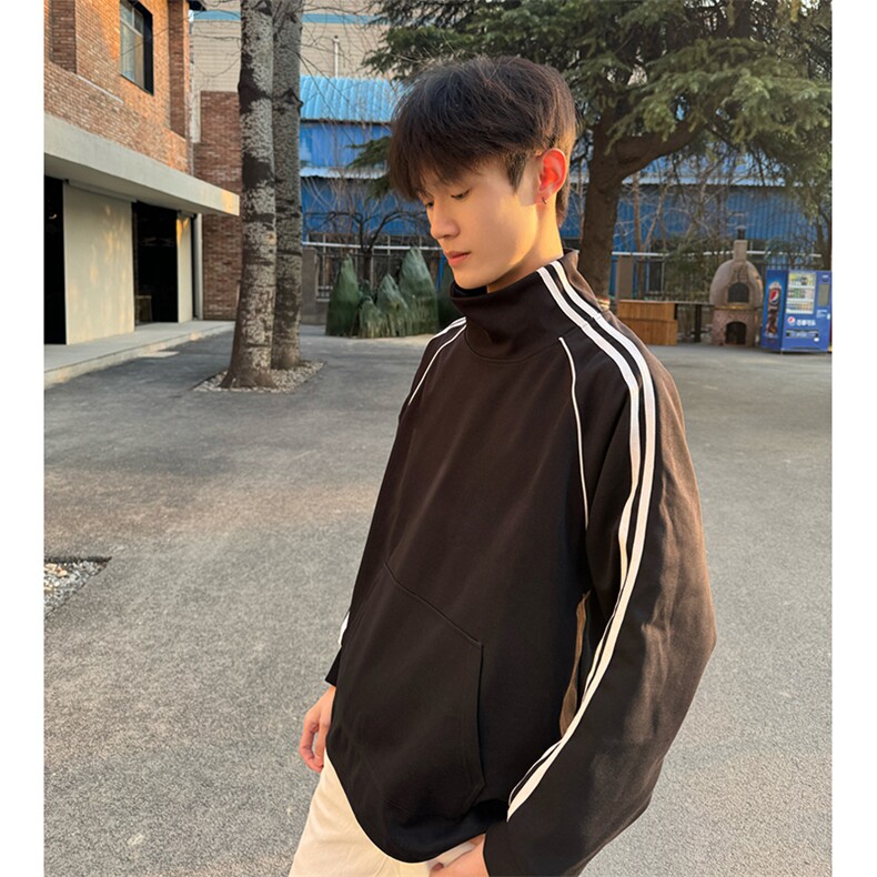 抖音得物高品质二开25秋冬美式高街重磅结构织带高领立领卫衣W66,男装卫衣,电商A486