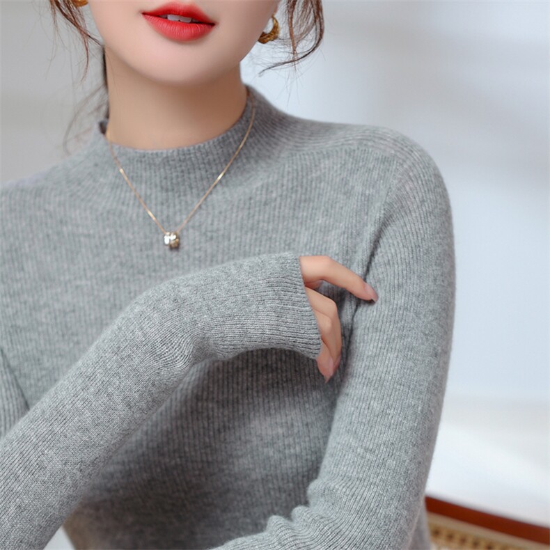 山羊绒衫女半高领秋季新款针织打底毛衣,女装羊绒衫,旭日羊绒