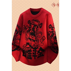 M6356-P58红色高领针织衫男款冬季跨年氛围感连帽毛衣慵懒风情侣，男装针织衫/毛衣，电商D310B