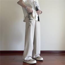 抖音品质新中式风竹叶刺绣宽松休闲西裤B315-K24067-特p40控78，男装休闲裤，电商B315