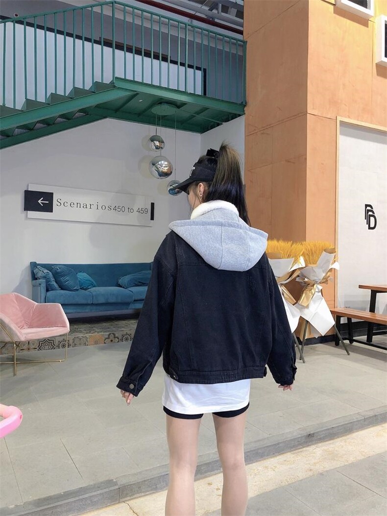 爆版加厚款牛仔外套帽子可拆卸，其它，金地雪