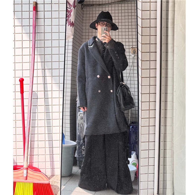 拼接设计皮料宽松呢料大衣上衣潮流外套D-D328-JK35-P148,女装短外套,电商D328