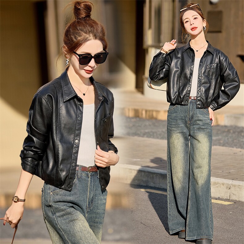 皮衣外套女2026春秋新款洋气休闲百搭高级感流行爆款气质短皮夹克，女装皮衣，缘衣格