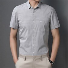 夏季格子中年男士短袖衬衫2023新款半袖带口袋爸爸装衬衣薄，男装衬衫，电商B212（原钱塘6029）