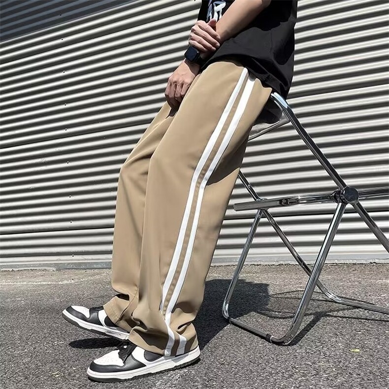 侧条纹裤子男夏季休闲冰丝垂感长裤美式潮牌宽松直筒裤AK2918-P38,男装休闲裤,星座1001-1