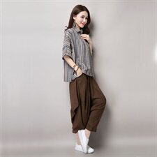 时尚夏季翻领短袖宽松套头经典条纹显瘦衬衫，女装衬衫，叶笙衣