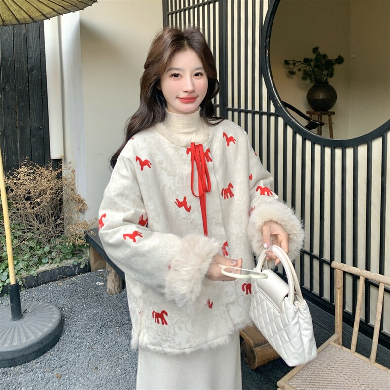 【新款】马上有钱刺绣两面穿毛毛外套2C115-2386-P235-K348,女装棉衣/棉服,2C115