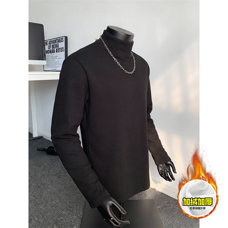 抖音得物品质400克重磅加绒加厚德绒保暖长袖T恤半高领打底针织衫，男装T恤，电商A486