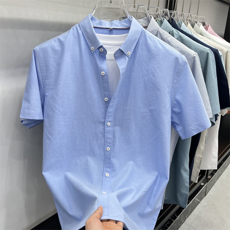 棉素色短袖衬衣全新配色休闲衬衫9色纯棉,男装衬衫,钱塘207-1