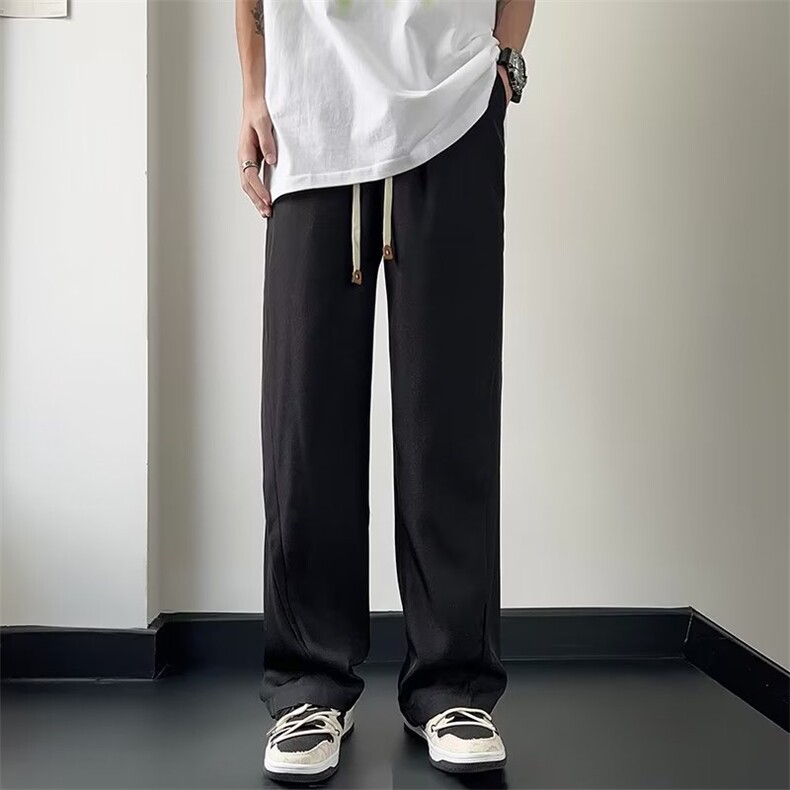风休闲裤子男夏冰丝时尚阔腿垂坠感高级感直筒西装裤,男装休闲裤,星座716-3