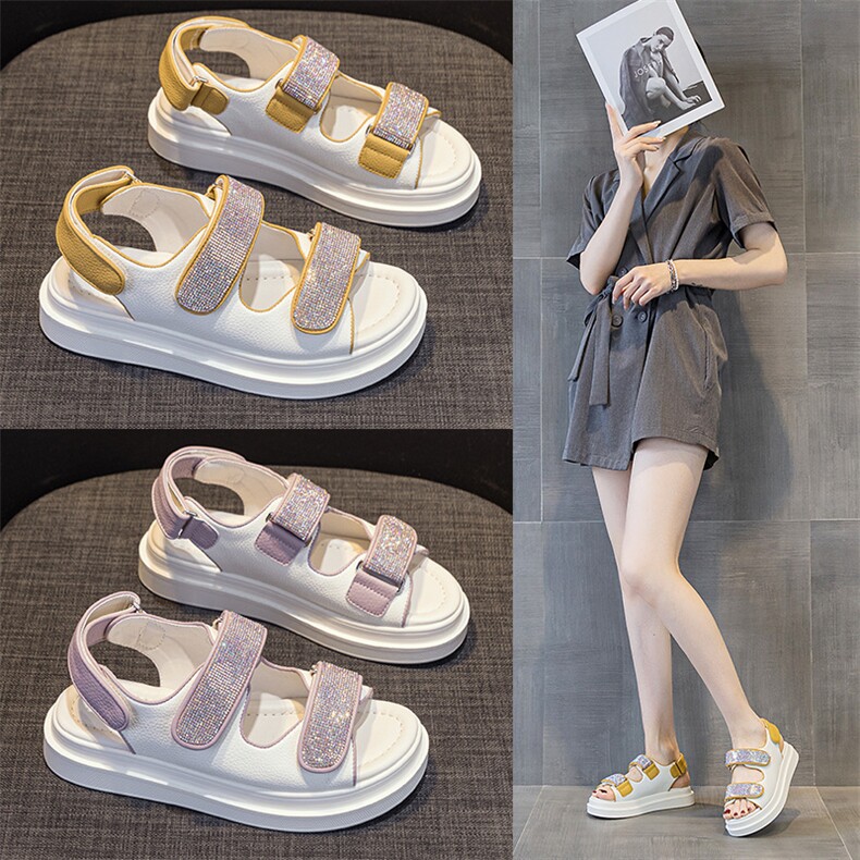 网红真皮魔术贴罗马凉鞋女2024年新款夏季小香风休闲运动女鞋潮，女鞋凉鞋，电商A223