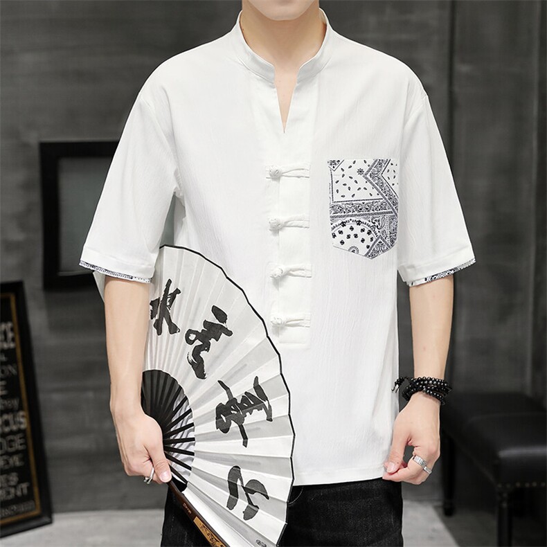 2026夏季风新款盘扣V领男士潮流短袖透气T恤H1692-P60,男装T恤,星座1105-3