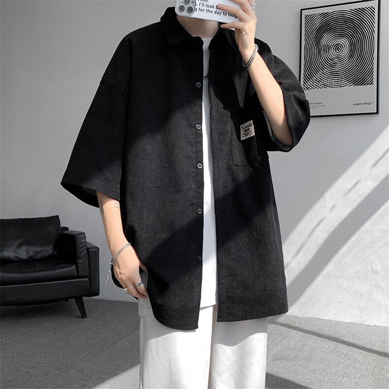 短袖衬衫男士夏季新款港风宽松大码灯芯绒衬衣CS005-P35,男装衬衫,星座214-3