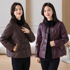 皮衣羽绒服女2025年洋气百搭时尚妈妈装冬季大码宽松白鸭绒外套，女装羽绒服，蓝朵琳