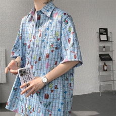 CS1141-特P35控68花衬衫男短袖夏季休闲薄款冰丝半袖宽松大码，男装T恤，电商A059