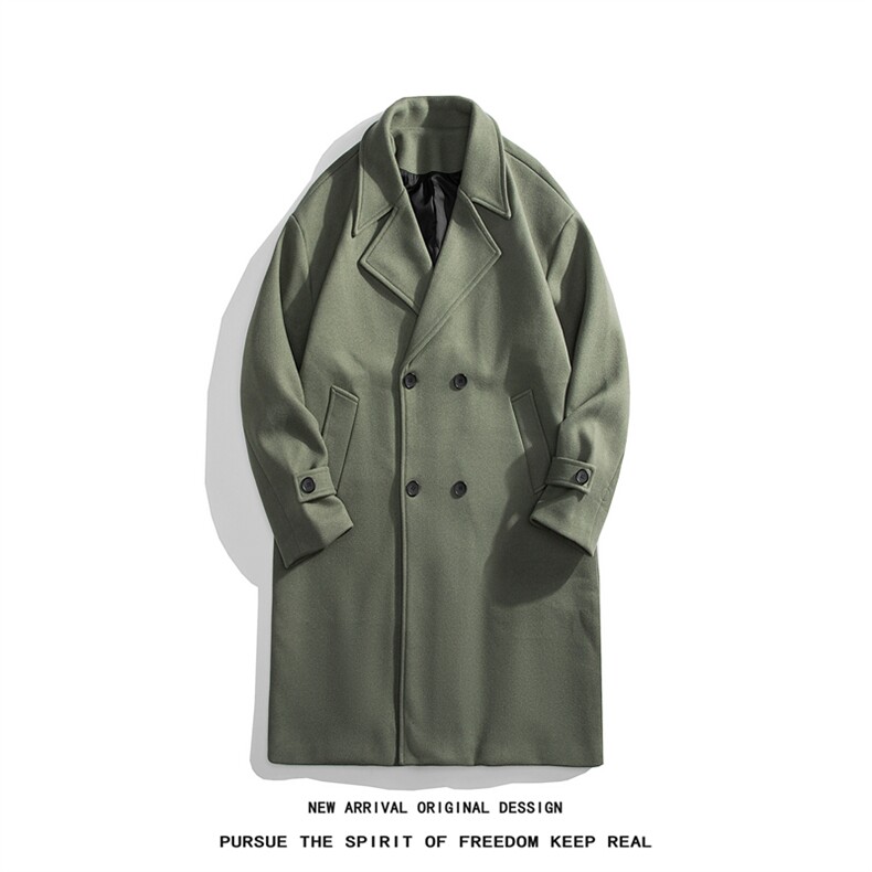 N9110/P110秋冬新款毛呢大衣男中长款双排扣呢子外套呢料大衣风衣，男装风衣，电商A141