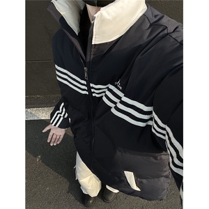 冬装新品 美式条纹织带棉服 刺绣logo棉衣休闲外套男 G1100 P118图片