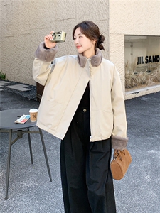 率性简约风毛绒拼接羽绒服女2025冬新款休闲气质防风立领羽绒外套图片