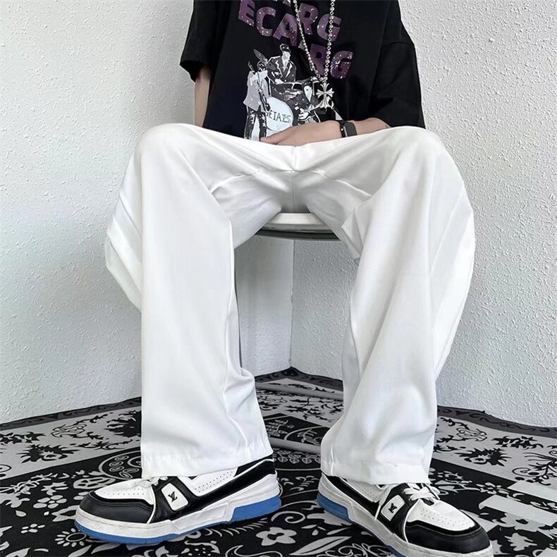 冰丝裤子男凉感宽松直筒休闲裤潮牌薄款褶皱西裤拖地裤MK9070-P35,男装休闲裤,星座1001-1