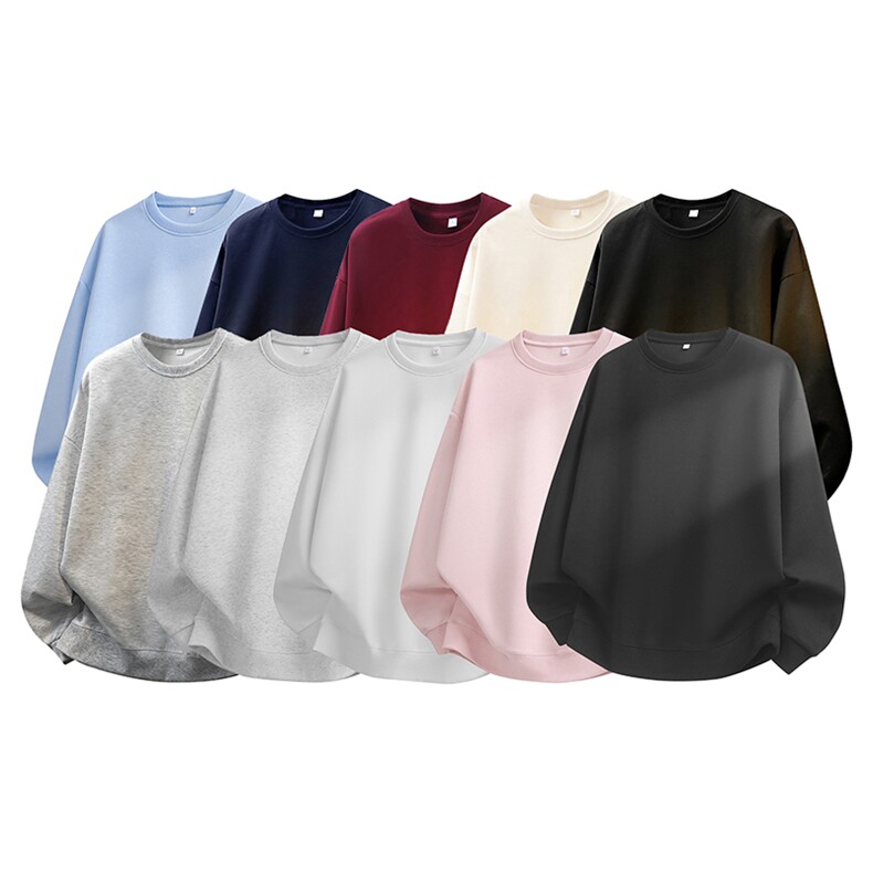 抖音得物重工品460克全棉重磅同底同色粗矿纹理美式纯色圆领卫衣，男装卫衣，电商A486-1