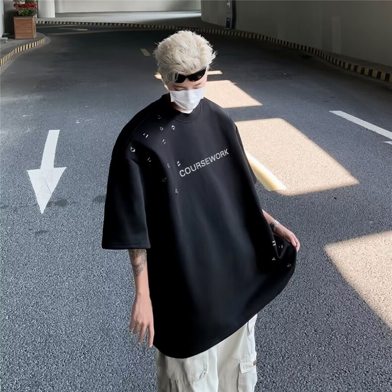 短袖t恤男夏季新款重磅痞帅潮牌设计感小众宽松休闲五分半袖体恤,男装T恤,星座1013