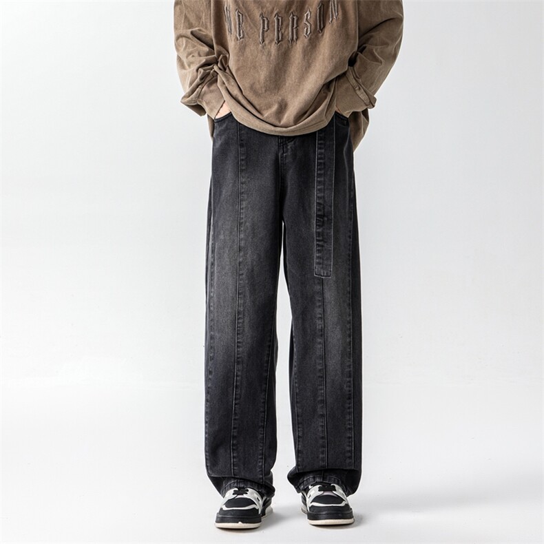 8XL-M牛仔裤秋季加肥加大码痞帅美式高街宽松直筒长裤NZ9007/P65,男装牛仔裤,电商B238