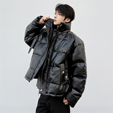 (自家图）解构短款PU皮立领棉服面包服棉衣外套3005-P125，男装棉衣，星座910-5