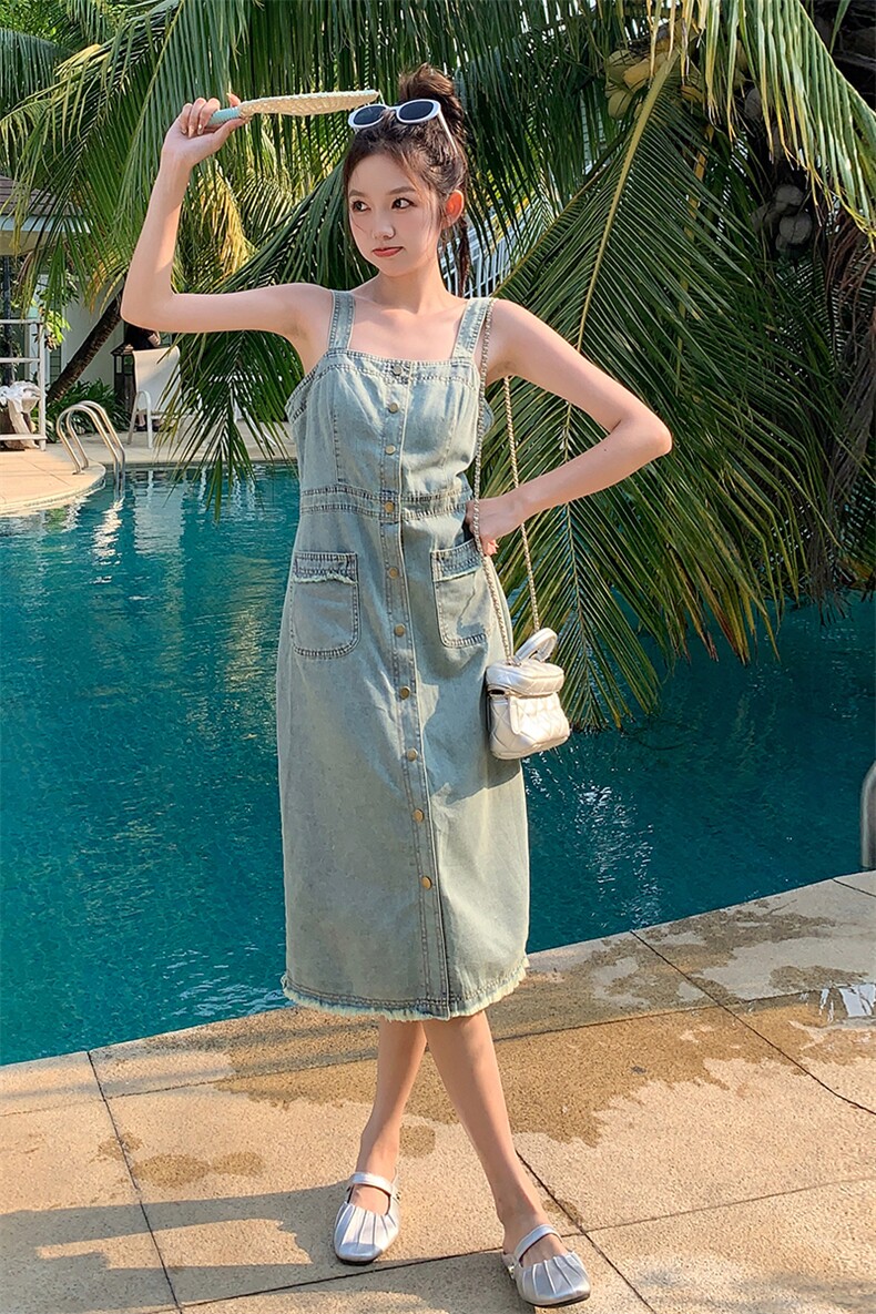 【预售5月6号出货】新款时尚吊带牛仔连衣裙+短款防晒开衫套,女装套装/套裙,先锋丽姿