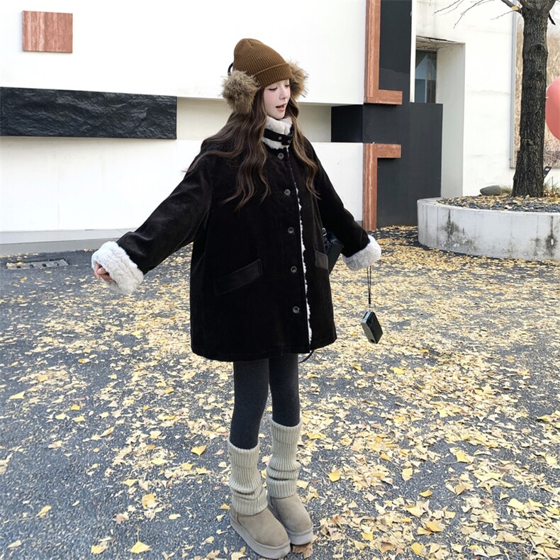 【】灯芯绒拼毛毛派克羽绒服2102-P295-K448,女装派克服,2C305