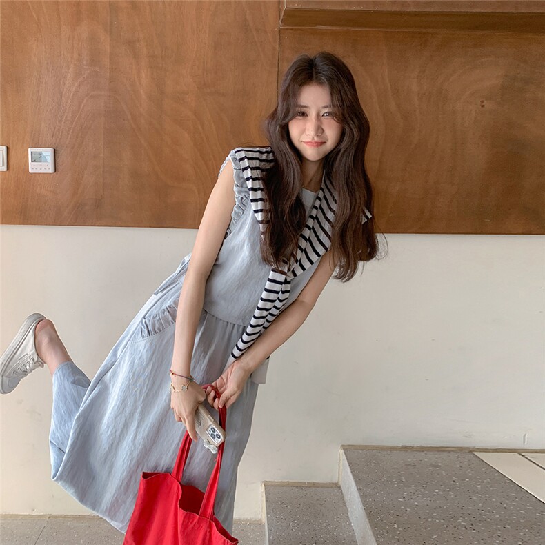 蓝色清冷松弛感马甲套装裙女2025夏新款法式气质减龄半身裙两件套,女装套装/套裙,2C261