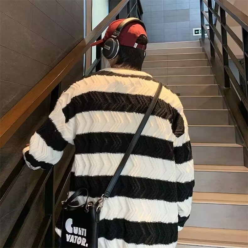 条纹毛衣男秋冬潮流宽松情侣装针织衫MY5546-P50,男装针织衫/毛衣,星座208-5
