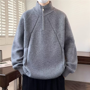 百搭简约原宿文艺北极绒半高领拉链毛衣潮流慵懒新款MYM37P55