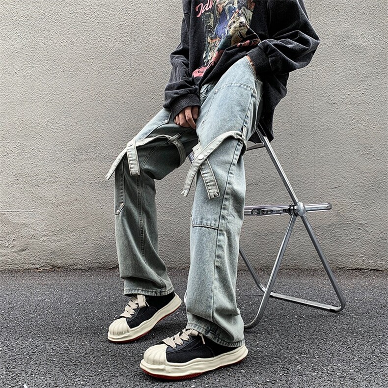 高街潮牌牛仔裤男休闲痞帅工装裤子hiphop美式水洗长裤K601/P42图片
