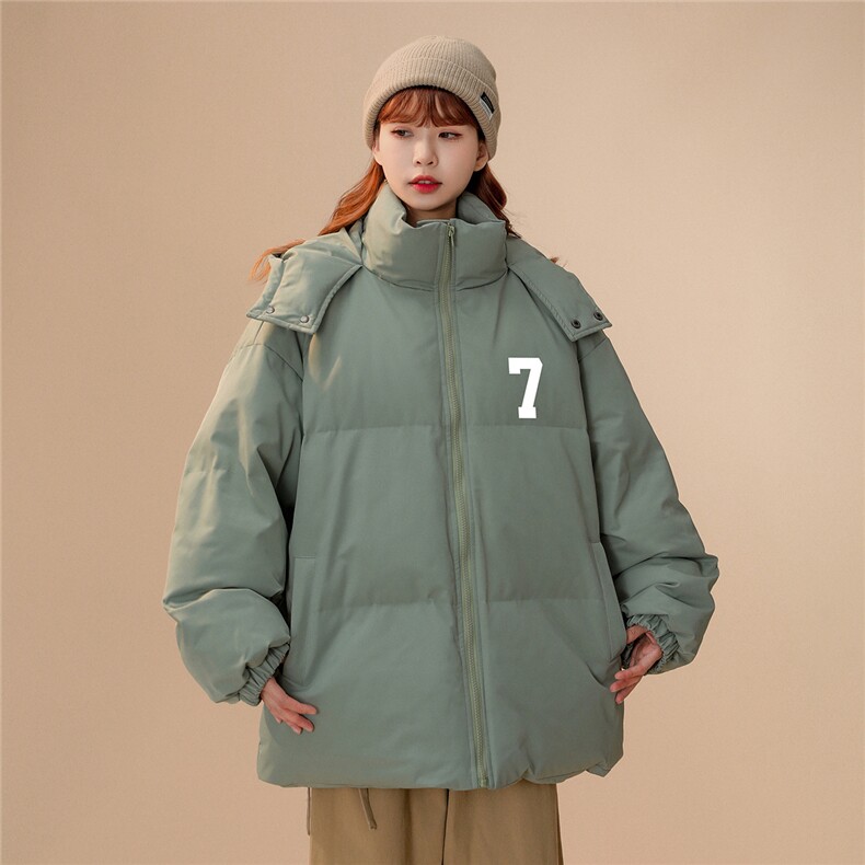 中性风22秋冬ins数字7印花立领面包服连帽棉衣外套MY207P115控158,男装棉衣,A247A