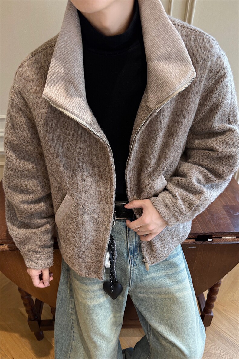 轻量化绒感呢子外套男秋冬季廓形立领短款夹克XZ514-2-3234-P118,男装夹克,星座514-2(原B239)