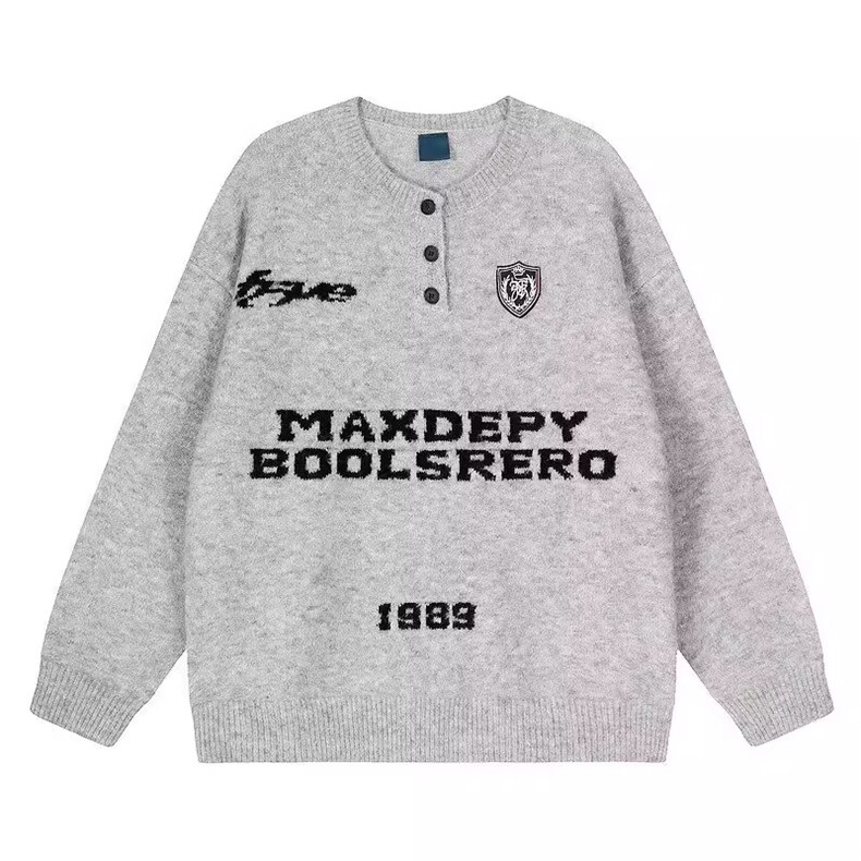 1506/QY160/P54美式复古亨特领字母开春男印花毛衣,男装针织衫/毛衣,星座1506