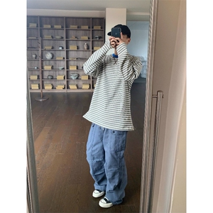 法工蓝双膝褶皱硬挺版型伞兵工装裤休闲裤子  KZ1342 特P59图片