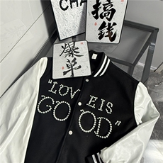美式珍珠红色拼接棒球服男女春秋季新款高街百搭毛呢夹克立领外套，男装夹克，星座601-1