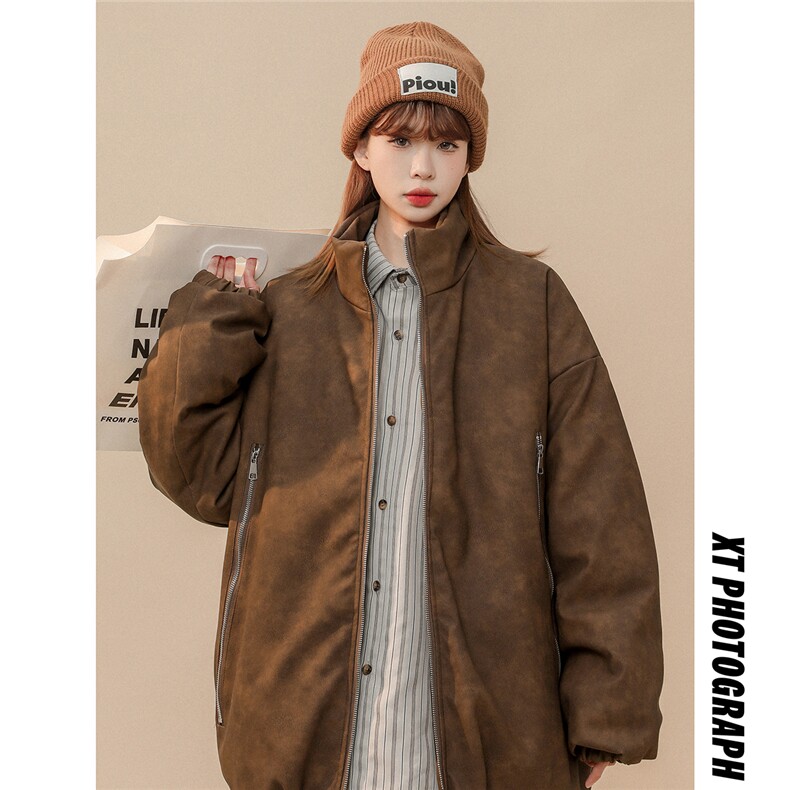 1PU皮复古做旧双侧金属拉链大码M-5XL加棉棉衣男MY77092P130控198，男装棉衣，星座226-2