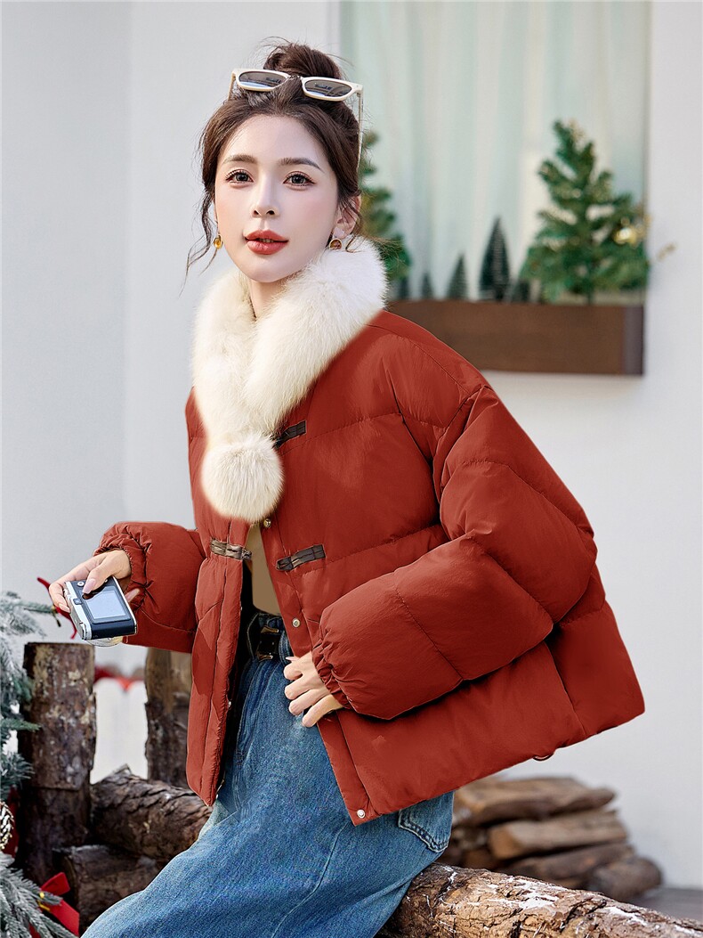 新款冬季可拆卸真狐狸毛围脖羽绒服2025年冬季时尚潮流,女装羽绒服,鑫鑫美