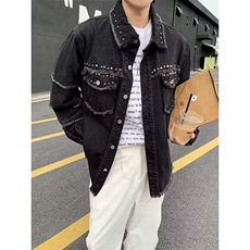 毛边牛仔外套男款铆钉工装夹克cleanfit美式牛仔衣褂子JB205，男装工装外套，星座1116A（原606A-3）