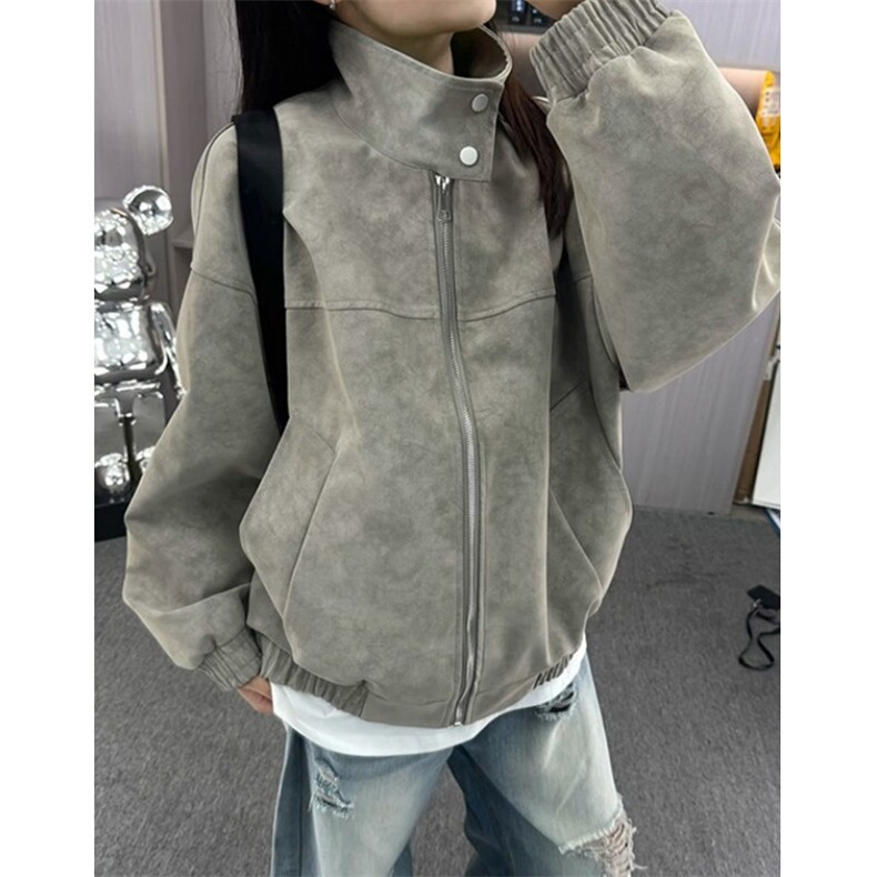 美式新款复古扎染PU皮立领皮衣夹克痞帅宽松百搭情侣外套J071,男装夹克,星座1116A（原606A-3）