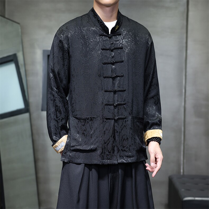 新中式新品（黑财神）风潮休闲盘扣丝绸改良唐装外套C3460,男装民族服装,星座305A（原312A-1）