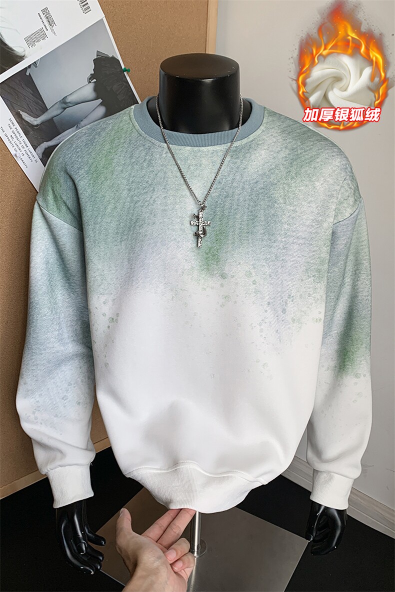冬季银狐绒450g高克重华棉渐变扎染长袖卫衣W5439J加绒-特P45控88,男装卫衣,电商A001