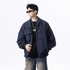 春季港风日系复古纯色贴袋拼接款翻领夹克男XZ213-JK18-P88控118，男装夹克，星座213