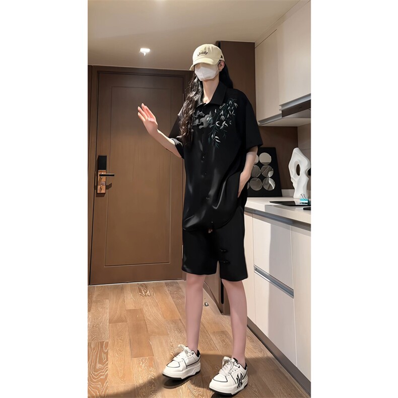 量大优 供视频 新风刺绣花冰丝短裤短袖套装衬衫男 CP55-特p61图片